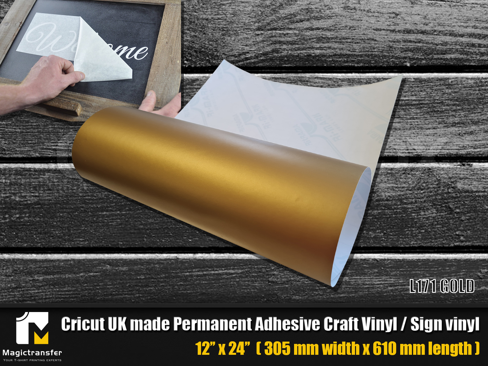Cricut Premium Permanent Adhesive Craft Vinyl /Sign vinyl -L171 Gold -  Magic Transfer